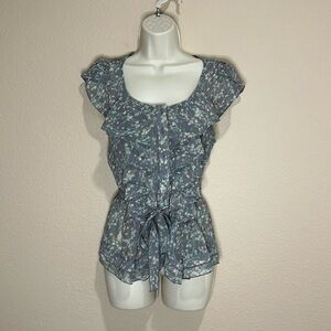 LC LAUREN CONRAD Ruffled Floral Blouse, Size S, EUC